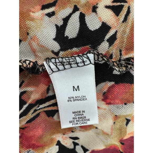 LOGO by Lori Goldstein Printed Sheer Top with Solid Details Medium Black - Picture 13 of 13